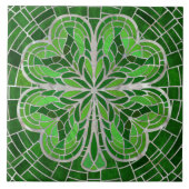 Vierbladige klaver - Groen Marmer en Parel Tegeltje (Voorkant)