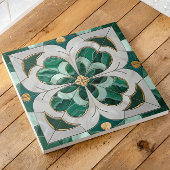 Vierbladige klaver - Groen Marmer en Parel Tegeltje