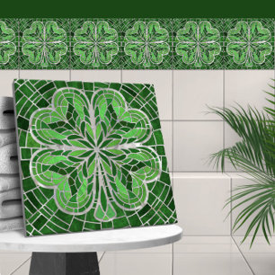 Vierbladige klaver - Groen Marmer en Parel Tegeltje