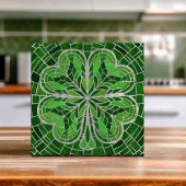 Vierbladige klaver - Groen Marmer en Parel Tegeltje