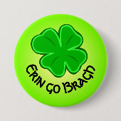 Vierbladige Klaver Lucky Shamrock Erin Go Bragh Ronde Button 7,6 Cm (Voorkant)