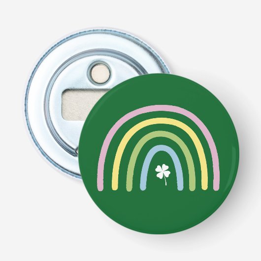 Vierbladige Klaver Regenboog St. Patrick's Dag  Button Flesopener (Voorkant)
