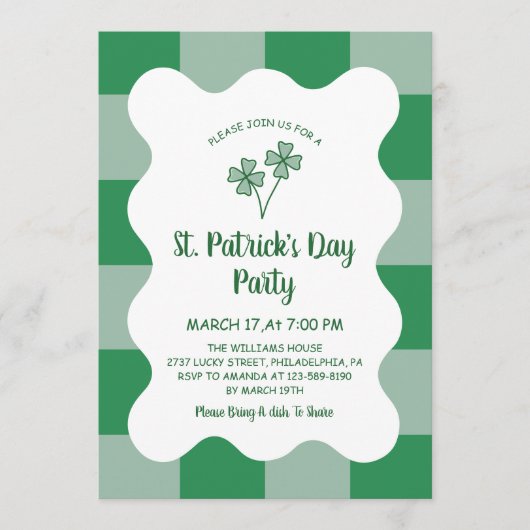 Vierbladige Klaver Schachbrett St. Patrick's Day Kaart (Voorkant)