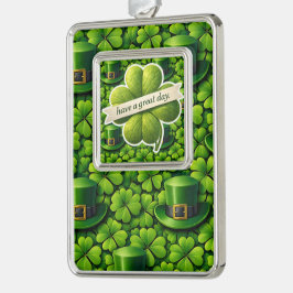 Vierbladige klaver St. Patrick's Day, fijne dag Verzilverd Omlijst Ornament