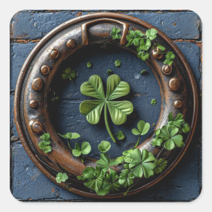 🍀 Vierbladige Klaver Vet Geluks Symbool Minimaal Vierkante Sticker