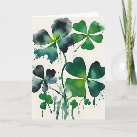 Vierbladige klaver - Watercolor bloemen Kaart (Voorkant)