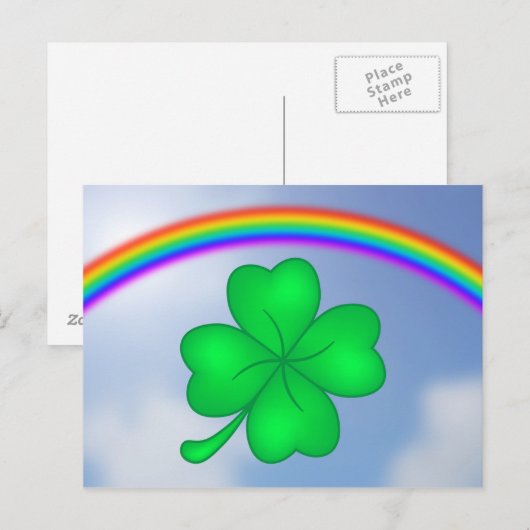 Vierblättriges Kleeblatt mit Regenbogen Briefkaart (Voorkant / Achterkant)