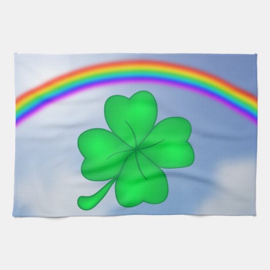 Vierblättriges Kleeblatt mit Regenbogen Theedoek (Horizontaal)