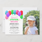 VIERbulante 4e verjaardag ballonroze foto Kaart (Voorkant)
