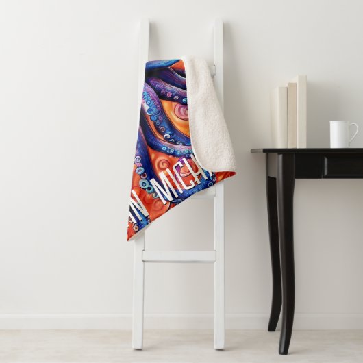 Vierce Blue Waterverf Octopus met aangepaste naam Sherpa Deken (In situ)