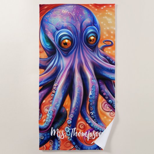 Vierce Blue Waterverf Octopus met Custom Strandlaken (Voorkant)
