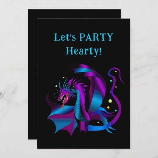 Vierce Dragon Paars en Blues Unique Party Kaart (Voorkant / Achterkant)