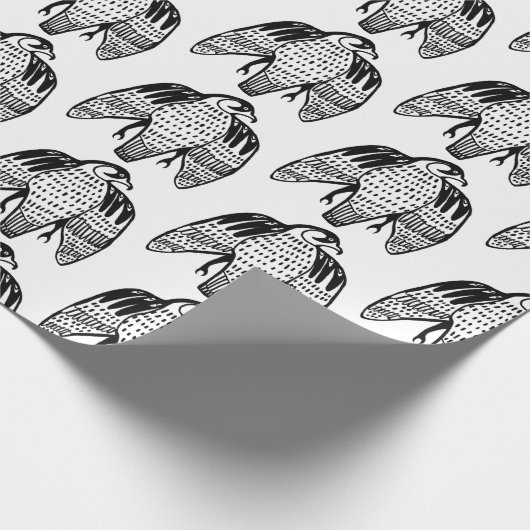 Vierce falcons zwart op wit verpakkingspapier cadeaupapier (Hoek)