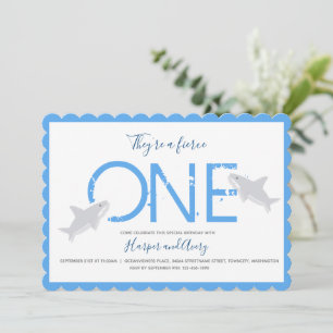 Vierce One Blue Twins Shark Animal First Birthday Kaart