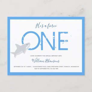 Vierce One Shark Animal First Birthday Invitation Uitnodiging Briefkaart