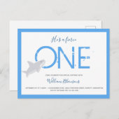 Vierce One Shark Animal First Birthday Invitation Uitnodiging Briefkaart (Voorkant / Achterkant)