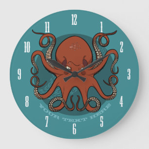 Vierce Red Octopus Tentacles Cartoon met tekst Grote Klok
