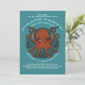 Vierce Red Octopus Tentacles Cartoon met tekst Kaart (Staand voorkant)