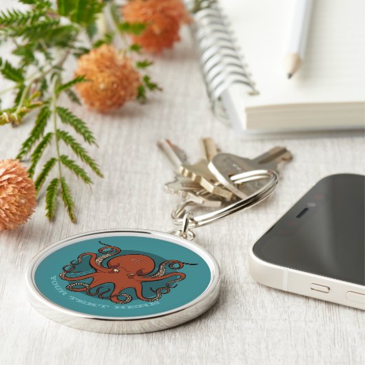 Vierce Red Octopus Tentacles Cartoon met tekst Sleutelhanger (Zijkant)