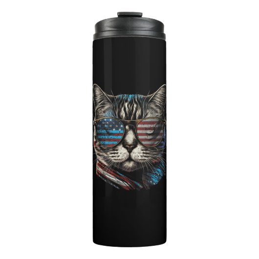 Vierde 4 juli Kat Amerikaanse Vlag Amerika Patri Thermosbeker (Voorkant)
