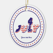 Vierde 4 juli rood blauw tekst ontwerp ornament (Links)