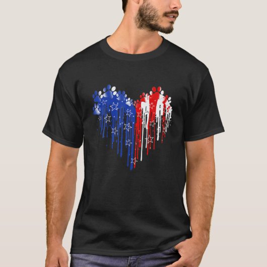 Vierde 4e juli Dog Paw Heart American Flag Pat T-shirt (Voorkant)