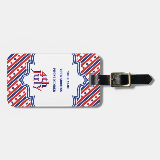 Vierde 4e juli tekstontwerp & rand met sterren bagagelabel (Voorkant horizontaal)