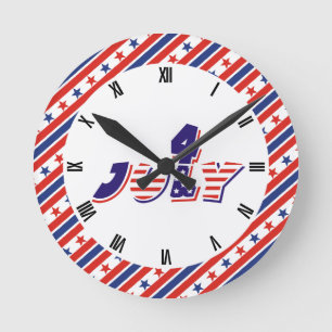 Vierde 4e juli tekstontwerp & rand met sterren ronde klok