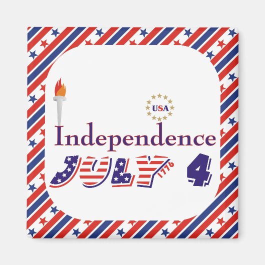 Vierde 4e van juli sterren fakkel USA Independence Magneet (Voorkant)