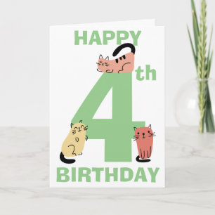Vierde 4e Verjaardag Doodle Katten Aangepast Beric Kaart