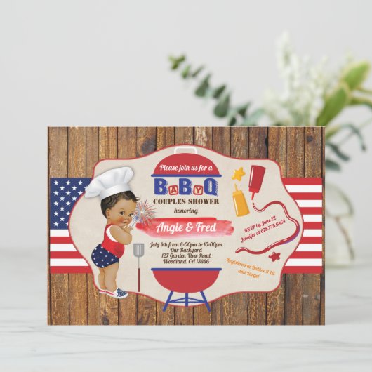 Vierde baby-meisje van de BBQ - juli rood wit blau Kaart (Staand voorkant)