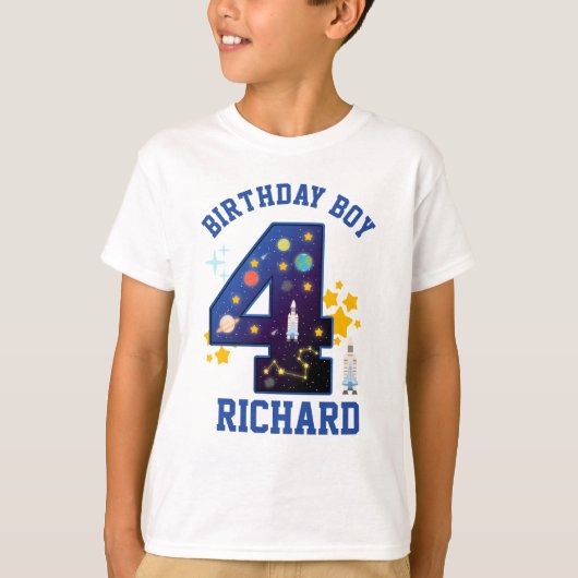 Vierde Birthday Boy Space 4 | Planten Galaxy T-shirt (Voorkant)