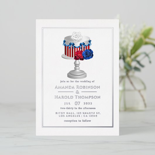 Vierde bruiloft juli folie uitnodiging (Staand Voorkant)