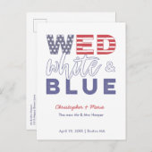 Vierde bruine en blauwe bruiloft juli aankondigingskaart (Voorkant / Achterkant)