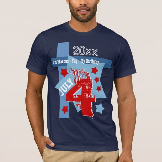 VIERDE DAG, 4 juli RED WITTE BLAUW Aangepast jaar T-shirt (Voorkant)