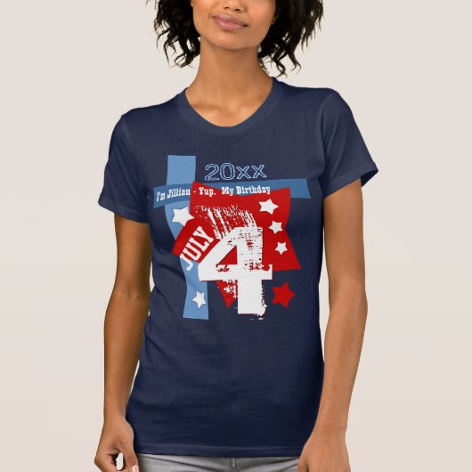 VIERDE DAG, 4 juli RED WITTE BLAUW Aangepast jaar  T-shirt (Voorkant)