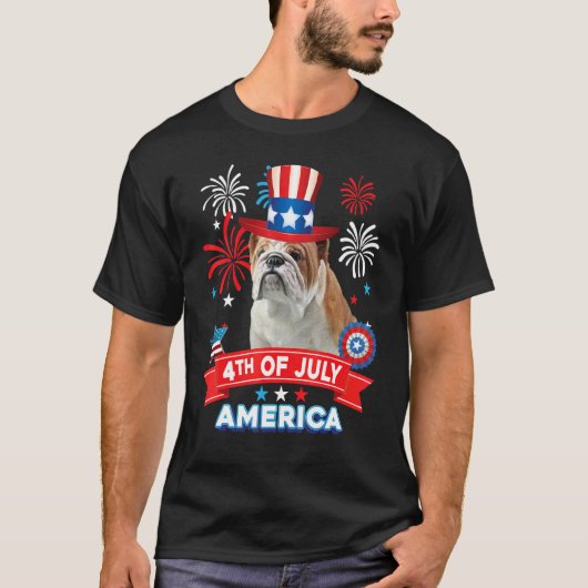 Vierde dag patriottische dag Bulldog Independence T-shirt (Voorkant)