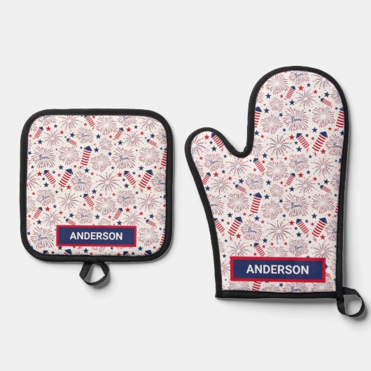Vierde dag van de Onafhankelijkheidsdag BBQ Ovenwant & Pannenlap Set (Voorkant)