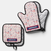 Vierde dag van de Onafhankelijkheidsdag BBQ Ovenwant & Pannenlap Set (Voorkant / Achterkant)