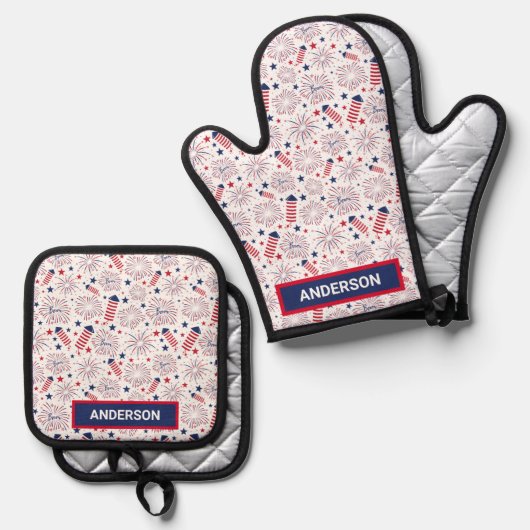 Vierde dag van de Onafhankelijkheidsdag BBQ Ovenwant & Pannenlap Set (Voorkant / Achterkant)