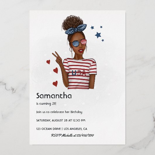 Vierde dag van de Onafhankelijkheidsdag van de Ver Folie Uitnodiging (Achterkant)