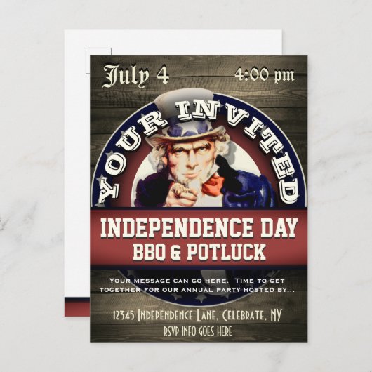Vierde dag van de Onafhankelijkheidsdag van juli Uitnodiging Briefkaart (Voorkant / Achterkant)