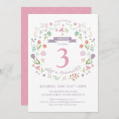 Vierde, derde verjaardag van het meisje kaart (Voorkant / Achterkant)