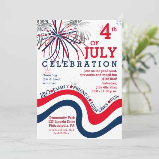 Vierde editie van de Viering van juli in Red White Kaart (Staand voorkant)