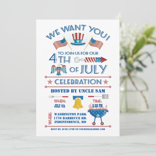 Vierde feestdag juli kaart (Staand voorkant)