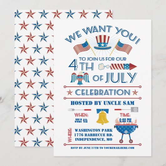 Vierde feestdag juli kaart (Voorkant / Achterkant)