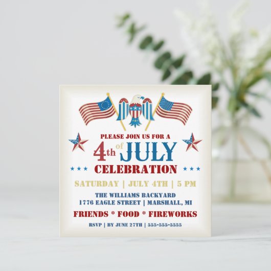 Vierde feestdag juli kaart (Staand voorkant)