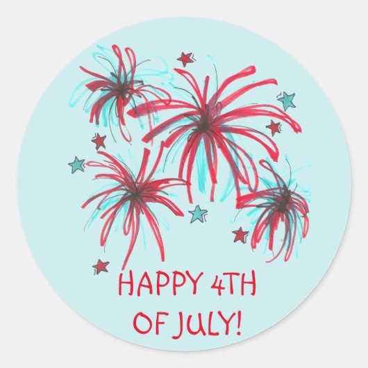 Vierde Fireworks Patriotic USA America Ronde Sticker (Voorkant)