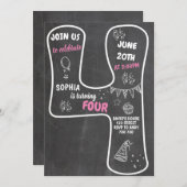 Vierde geboorte-meisje-alkbordroze nummer kaart (Voorkant / Achterkant)