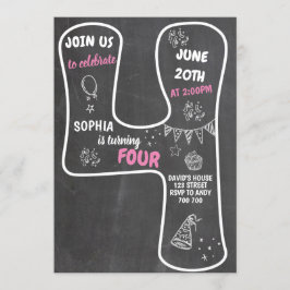 Vierde geboorte-meisje-alkbordroze nummer kaart